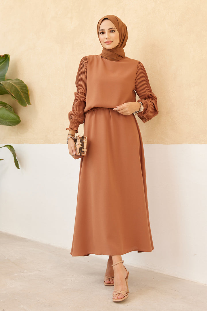 ZRF Women Sleeveless Skirt Tunic Set with Frilled Sleeves - Camel - Fontana
