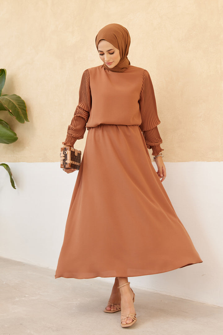 ZRF Women Sleeveless Skirt Tunic Set with Frilled Sleeves - Camel - Fontana