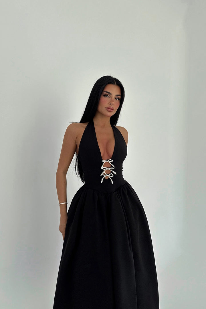 EYY Women Siyah Bale Prenses Boncuk Detaylı Elbise - Delano