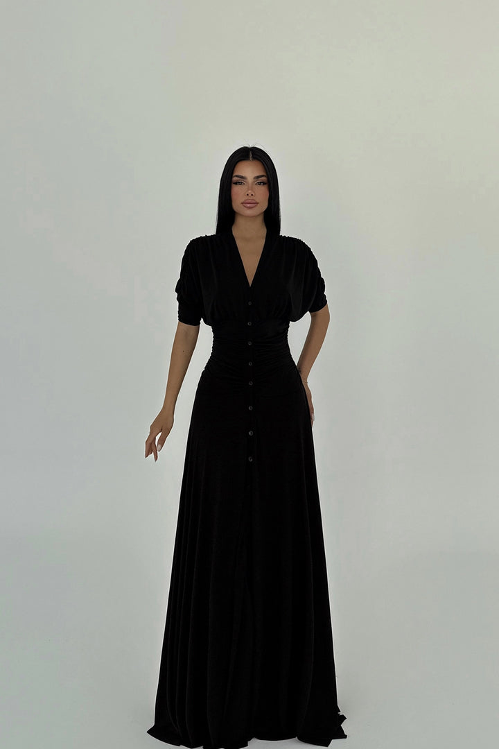 EYY Women Siyah Eliah Uzun Düğmeli Elbise - Chino Hills