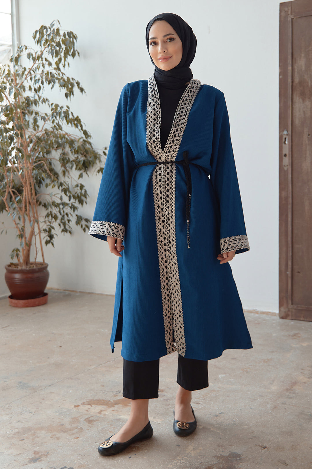 ZRF Women Lace-Up Knit Kimono - Blue - Fedosiia