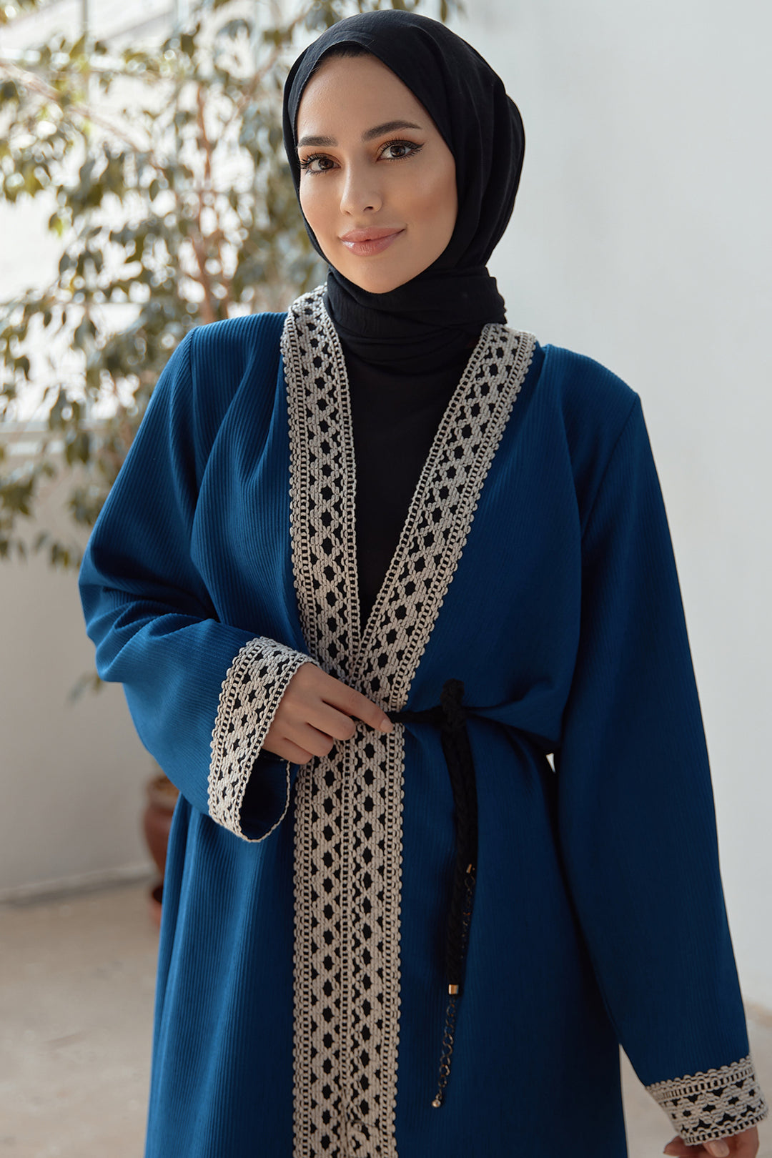 ZRF Women Lace-Up Knit Kimono - Blue - Fedosiia