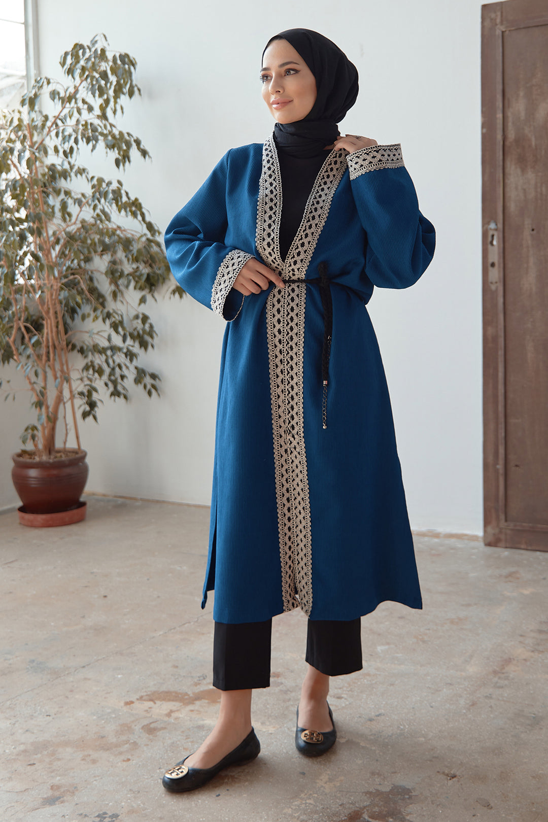 ZRF Women Lace-Up Knit Kimono - Blue - Fedosiia