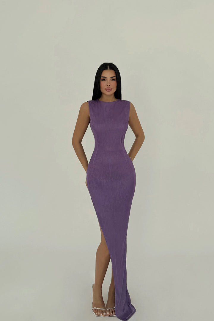 EYY Women Purple Deep Slit Long Dress - New Rochelle