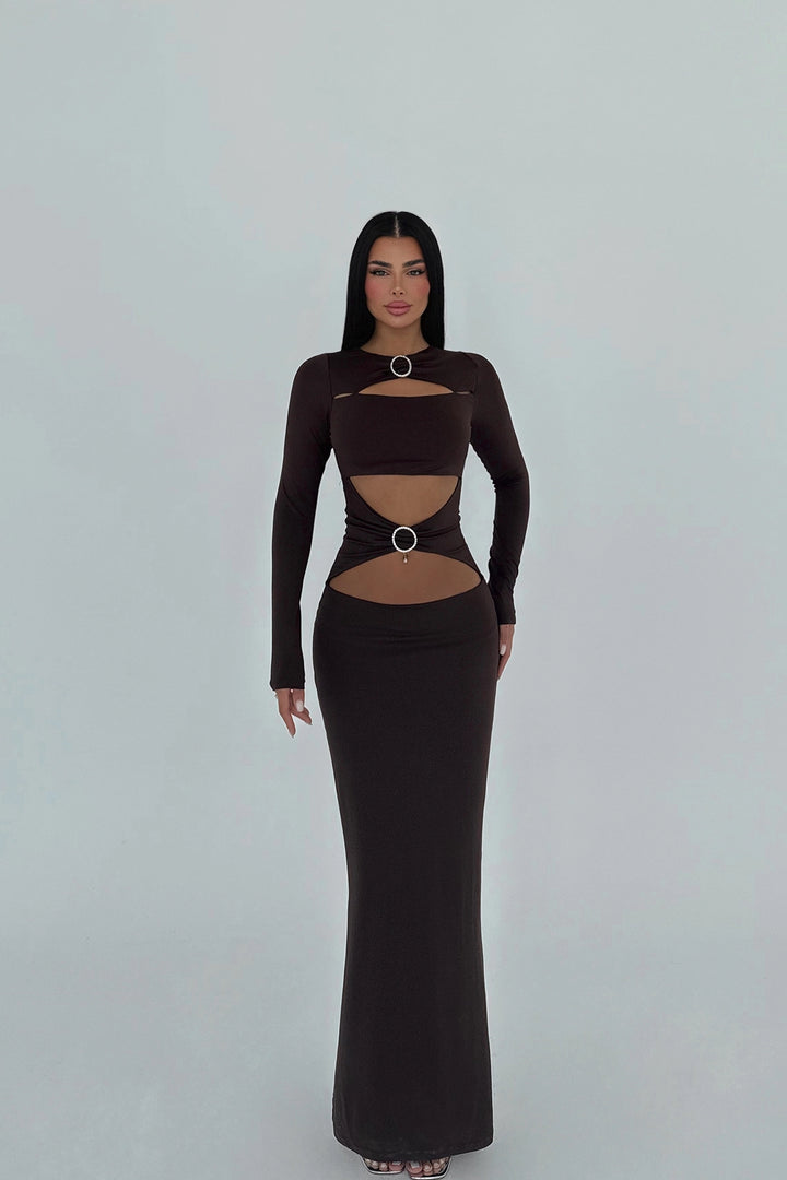 EYY Women Brown Ring Detail Long Dress - Johns Creek