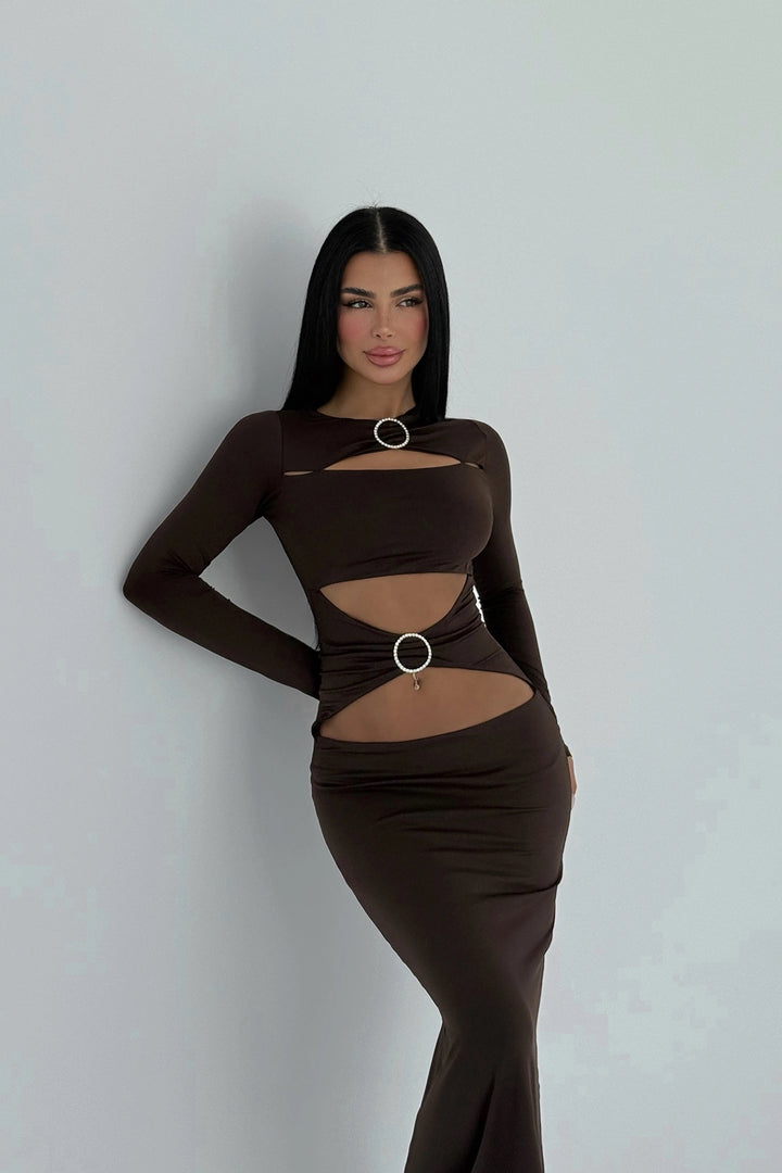 EYY Women Brown Ring Detail Long Dress - Johns Creek