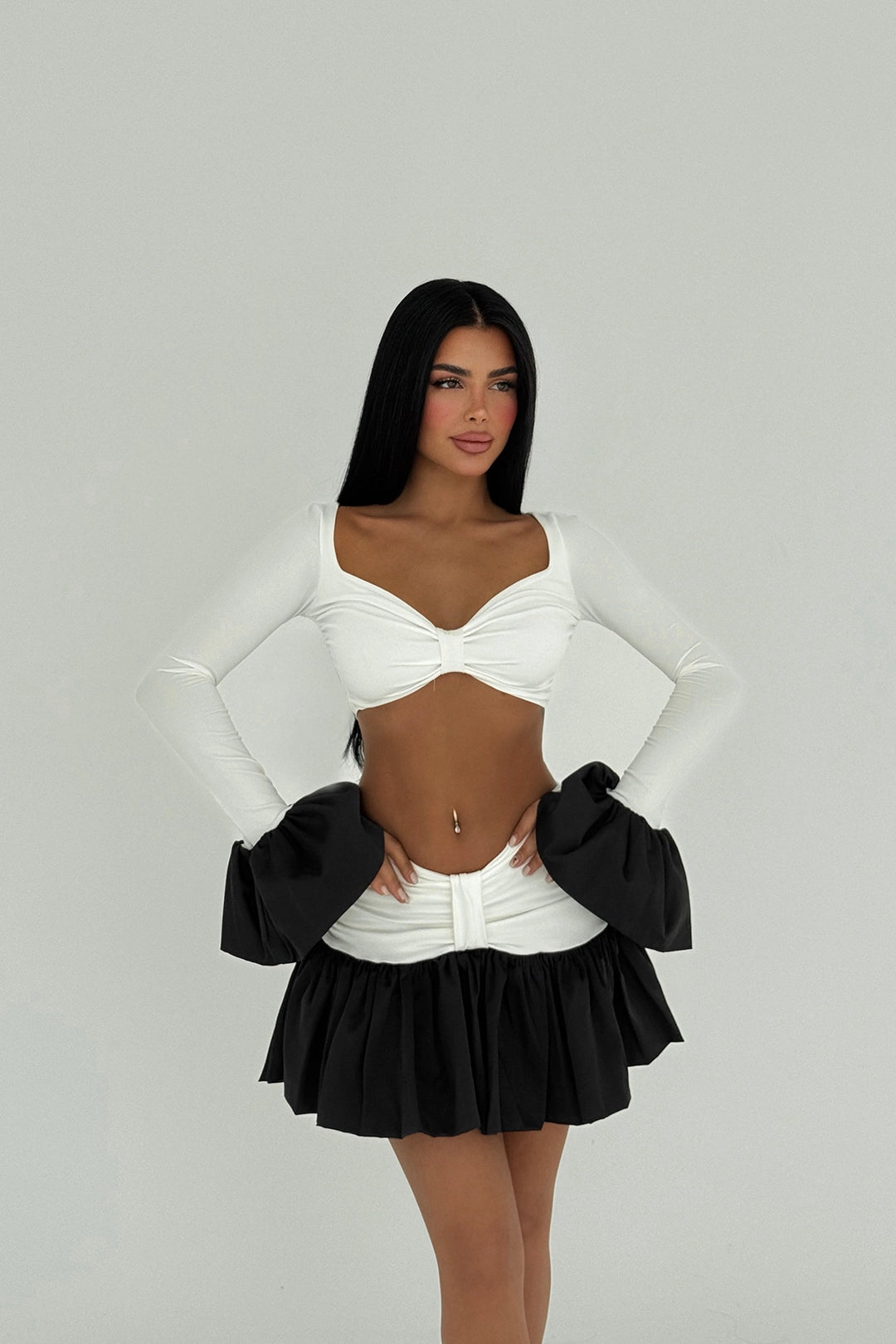 EYY Women White Sparkly Skirt Top Set - Huizen