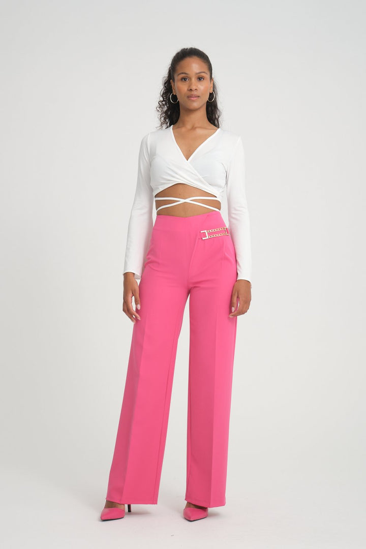 NDL Women Side Chain Wide Leg Pants Fuchsia - Burnsville