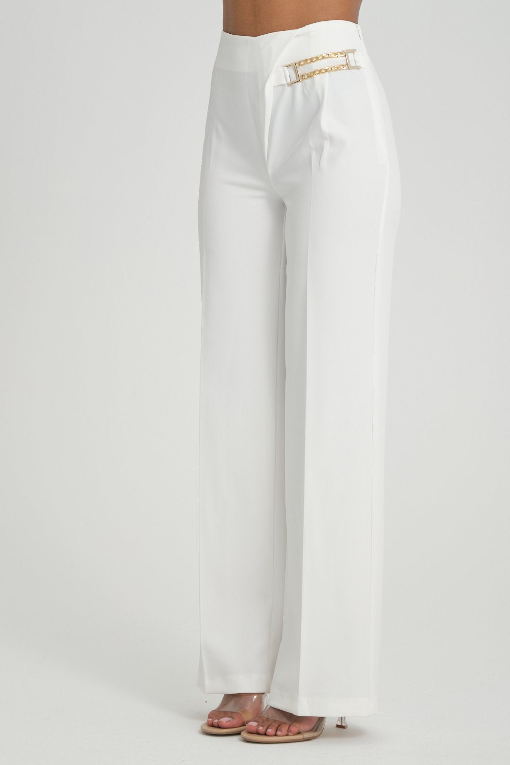 NDL Women Wide Leg Pants with Side Chain Detail White - Rodgau