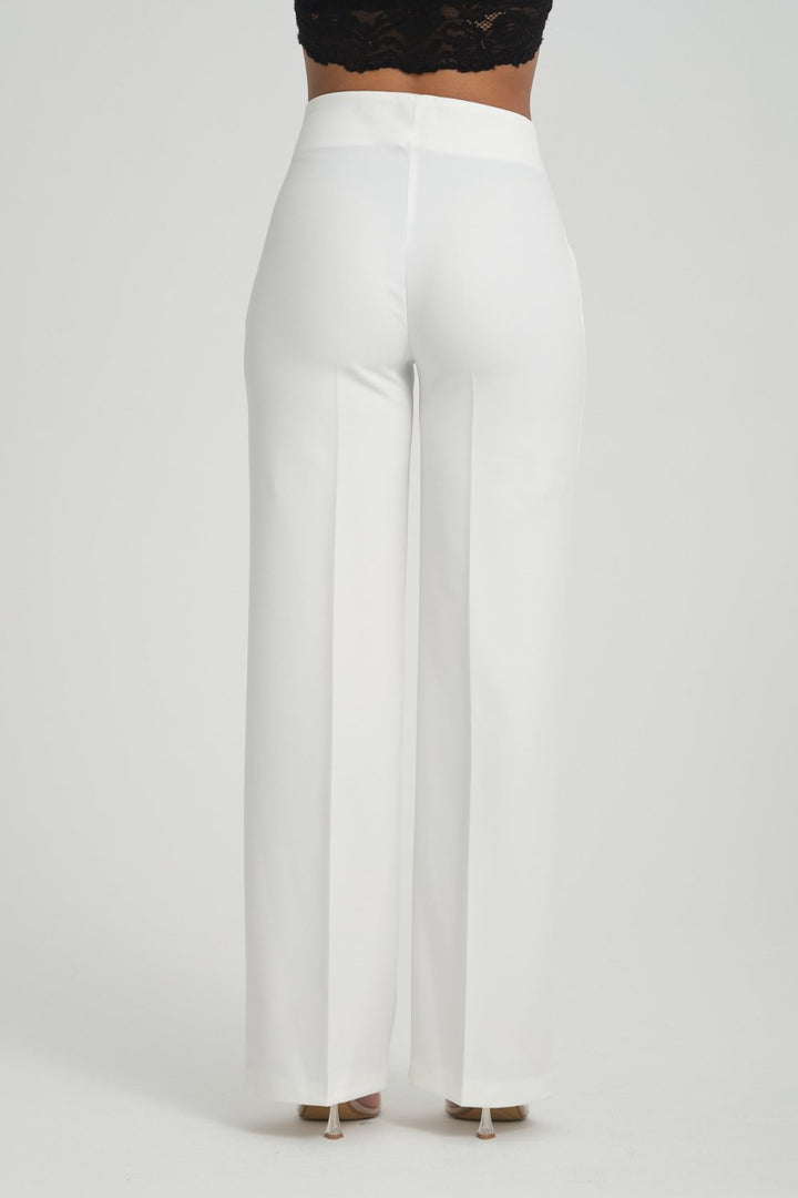 NDL Women Wide Leg Pants with Side Chain Detail White - Rodgau