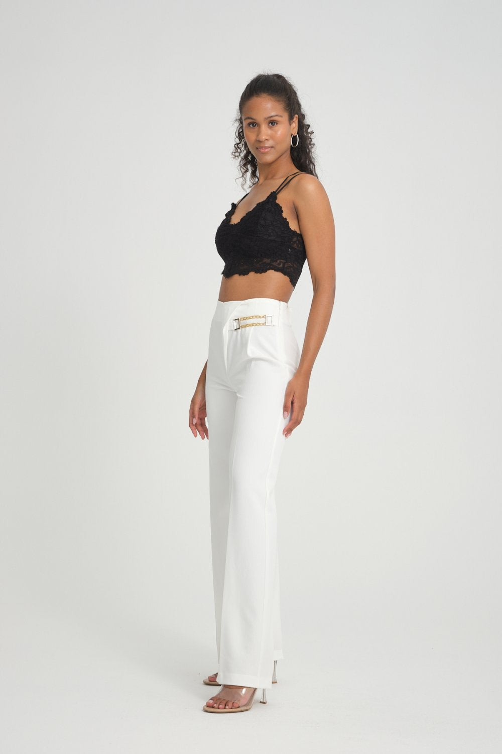 NDL Women Wide Leg Pants with Side Chain Detail White - Rodgau