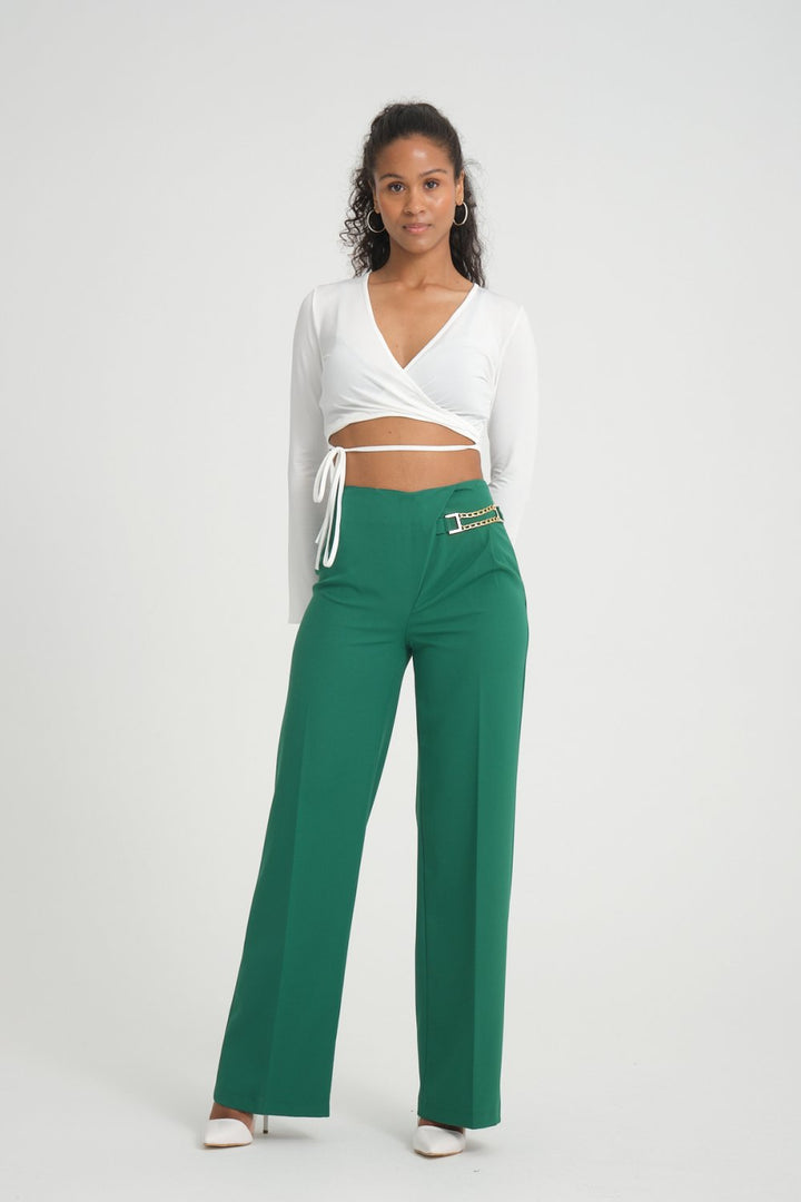 NDL Women Side Chain Wide Leg Pants Green - Pessac