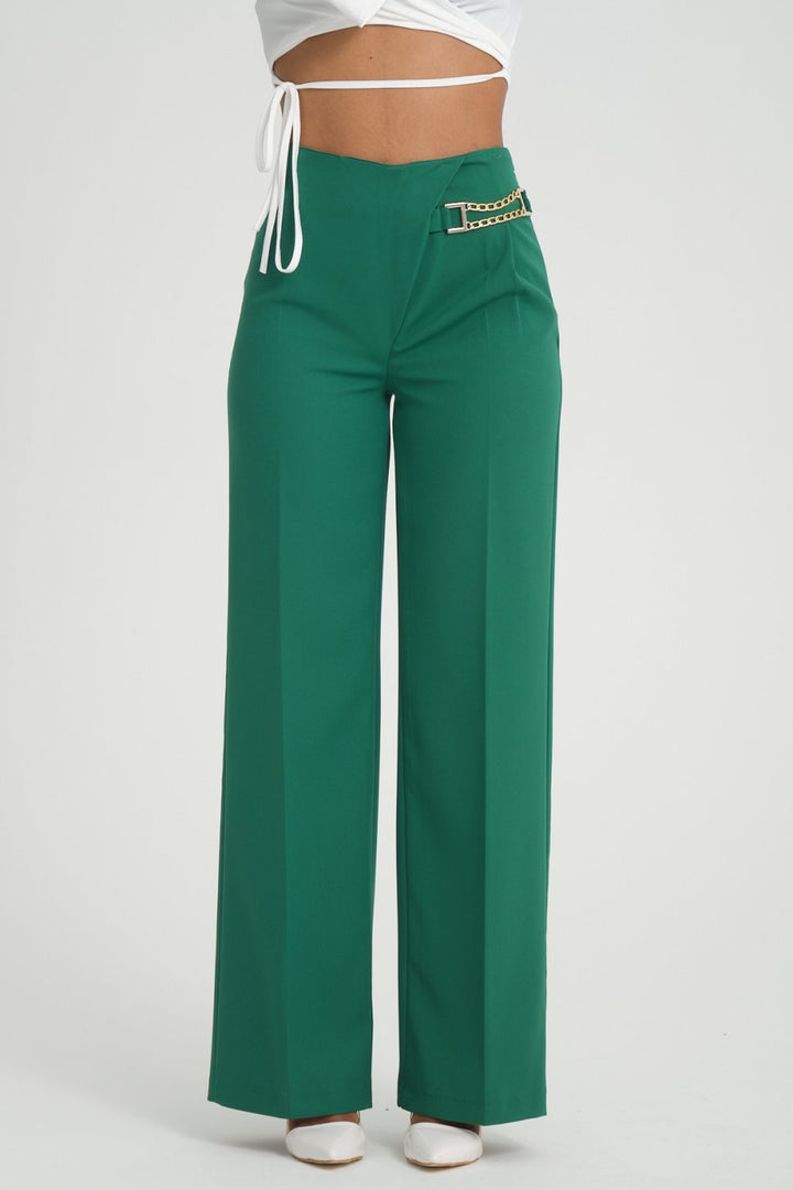 NDL Women Side Chain Wide Leg Pants Green - Pessac