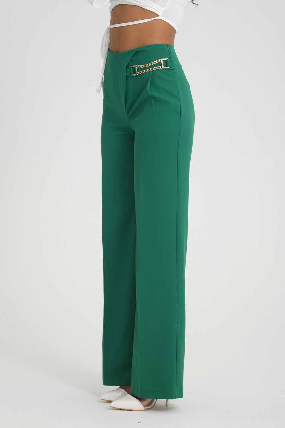 NDL Women Side Chain Wide Leg Pants Green - Pessac