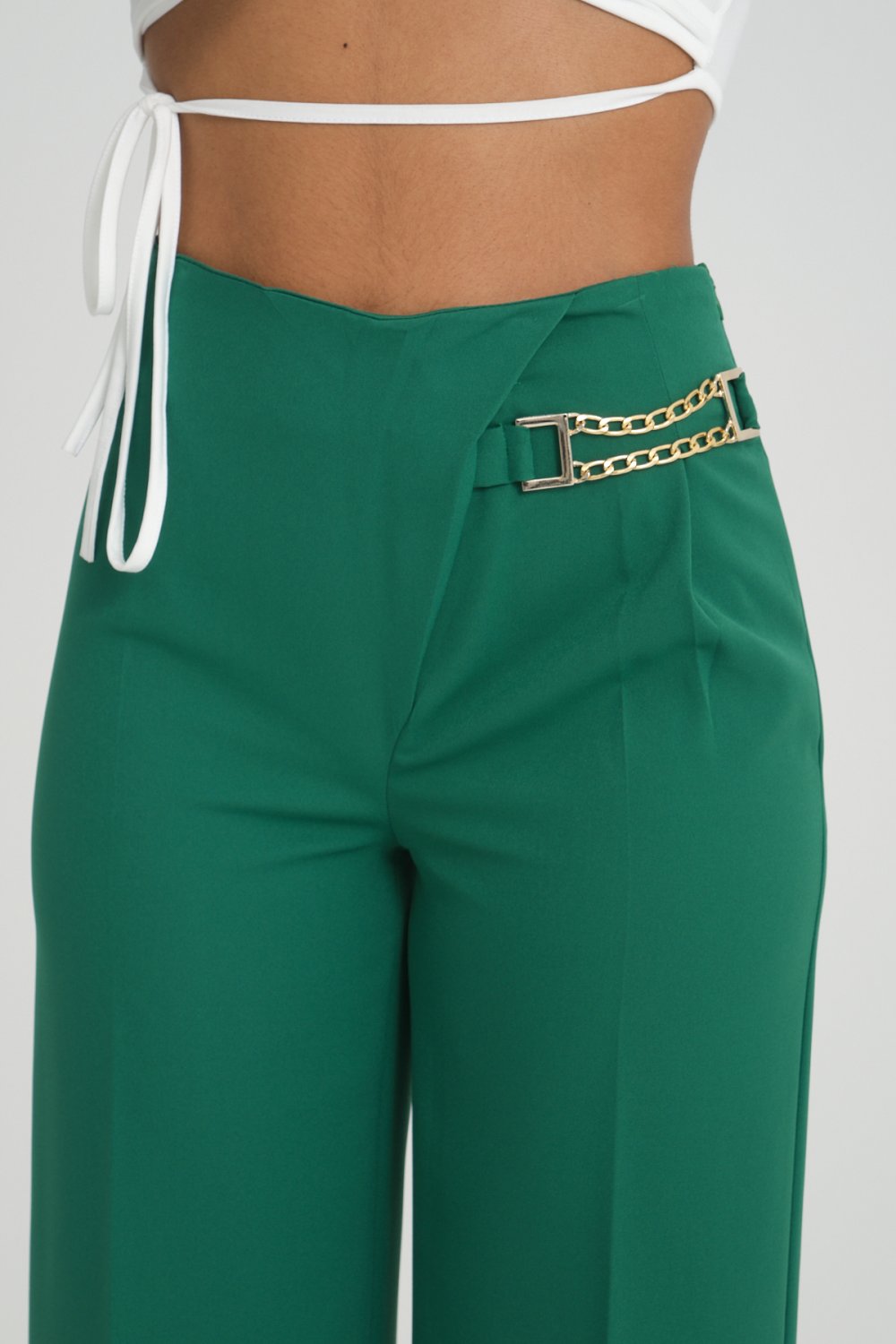 NDL Women Side Chain Wide Leg Pants Green - Pessac