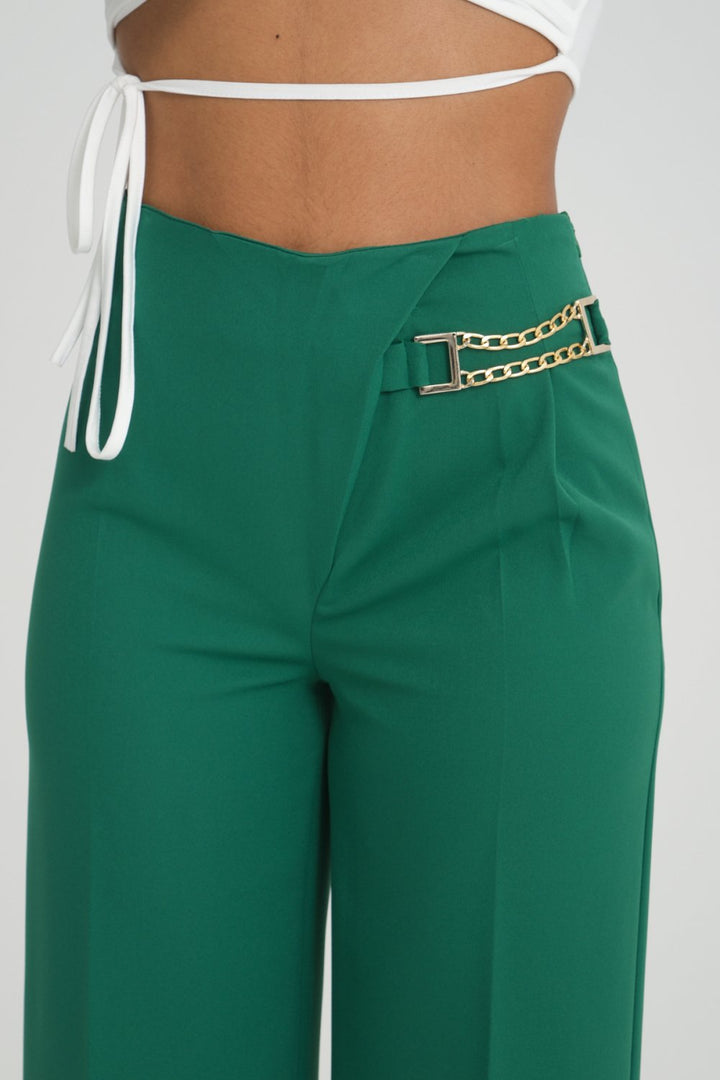 NDL Women Side Chain Wide Leg Pants Green - Pessac