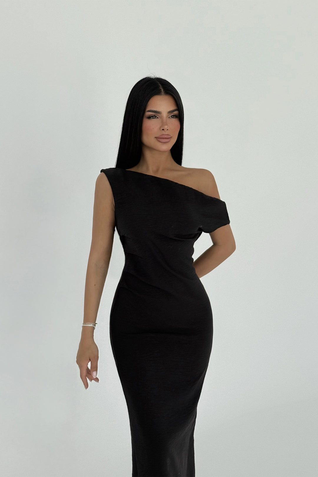 EYY Women Siyah Yırtmaç Detaylı Pilili Elbise - Utrera