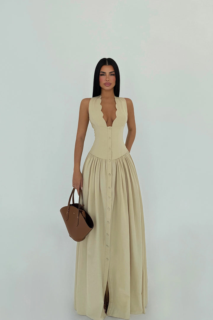 EYY Women Krem Düğme Detaylı Elbise - Whanganui