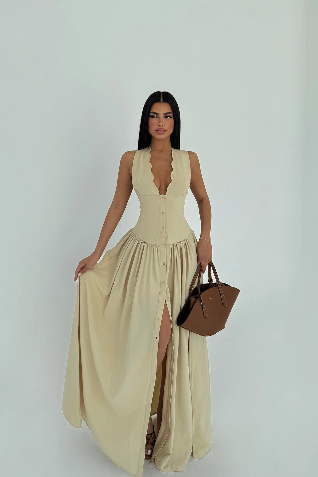 EYY Women Krem Düğme Detaylı Elbise - Whanganui