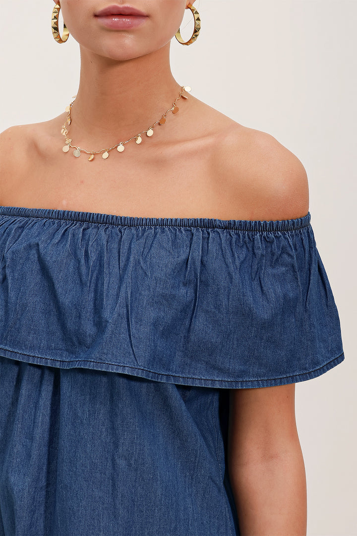 BGD Women Off-Shoulder Denim Dress - Blue - Santa Rosa Jauregui