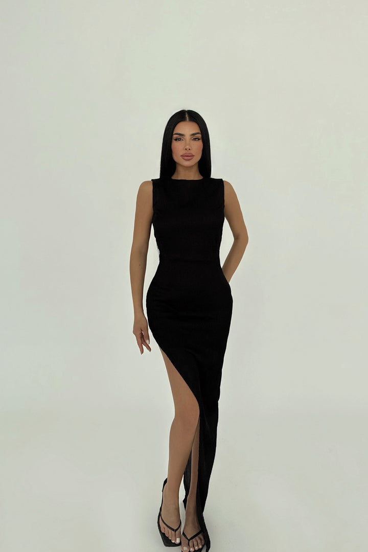 EYY Women Black Deep Slit Long Dress - Oakville