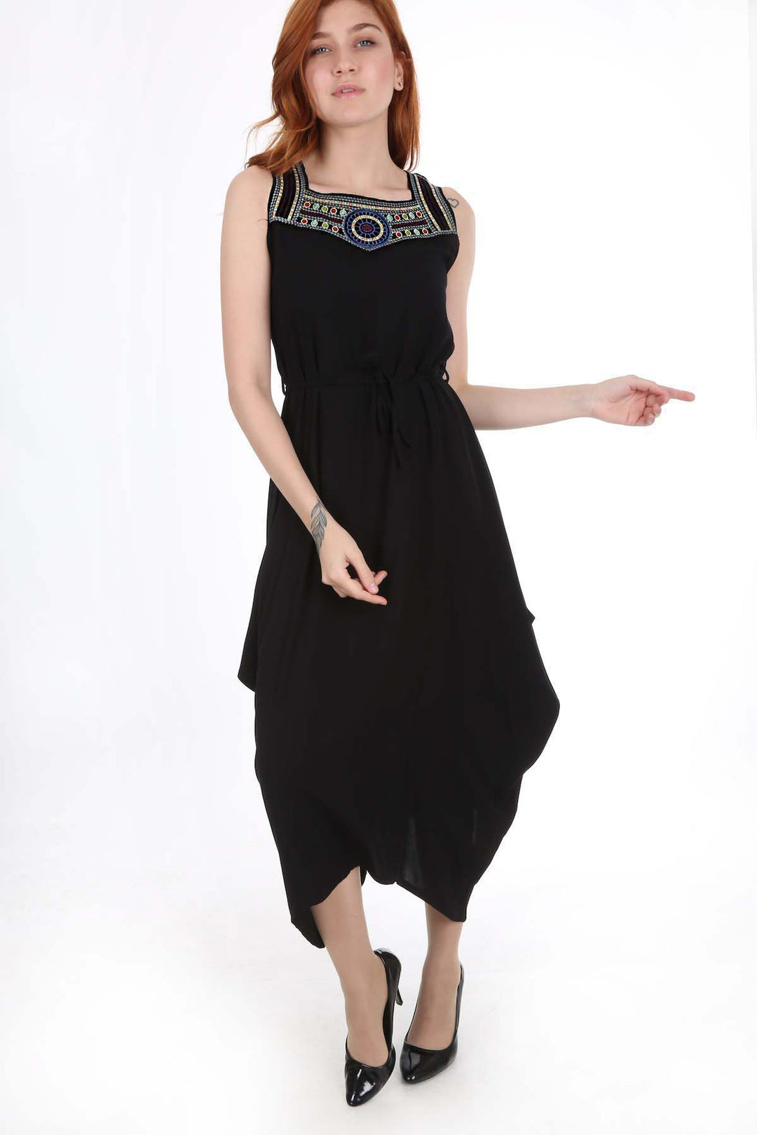 BGD Women Dress with Embroidery - Black - Avondale