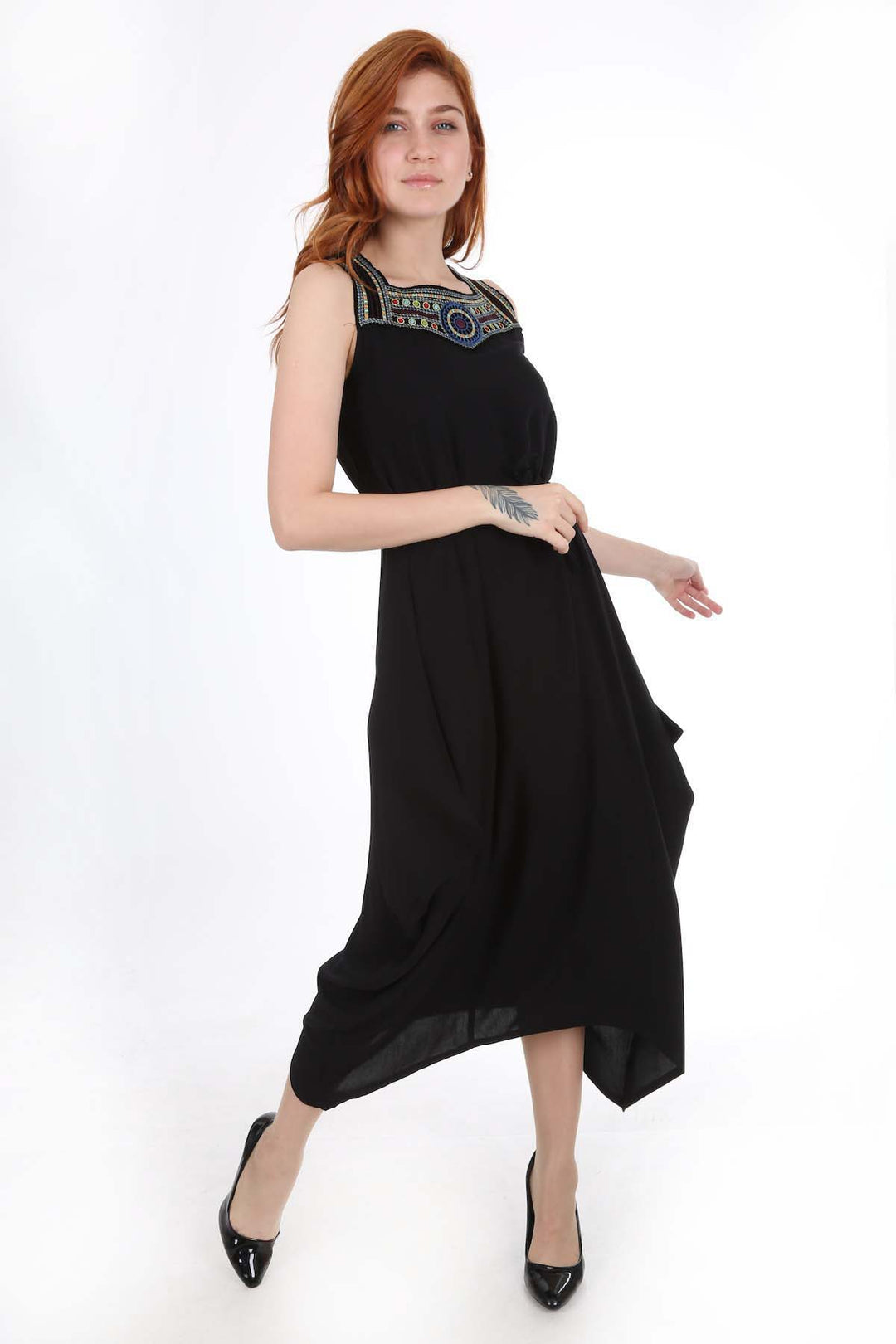 BGD Women Dress with Embroidery - Black - Avondale