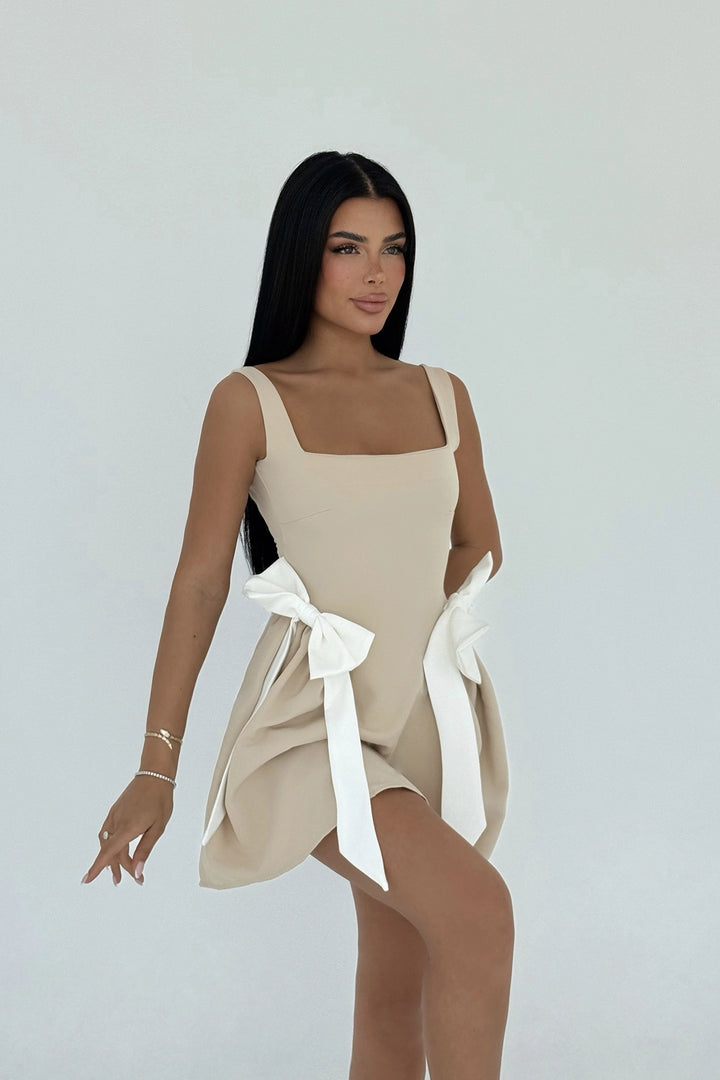 EYY Women Beige Nellie Bow Detail Mini Dress - Rahovec