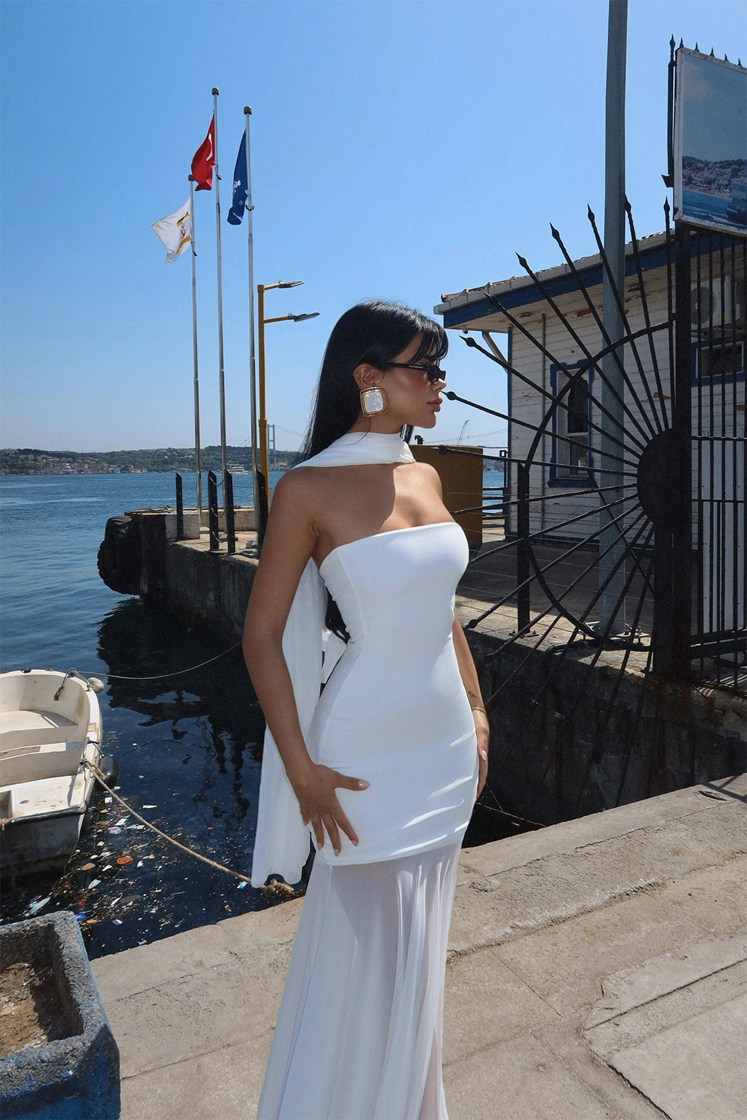 EYY Women Beyaz Tül Uzun Elbise - Reggio Emilia