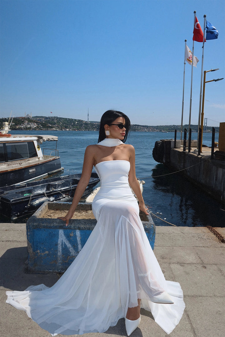 EYY Women Beyaz Tül Uzun Elbise - Reggio Emilia