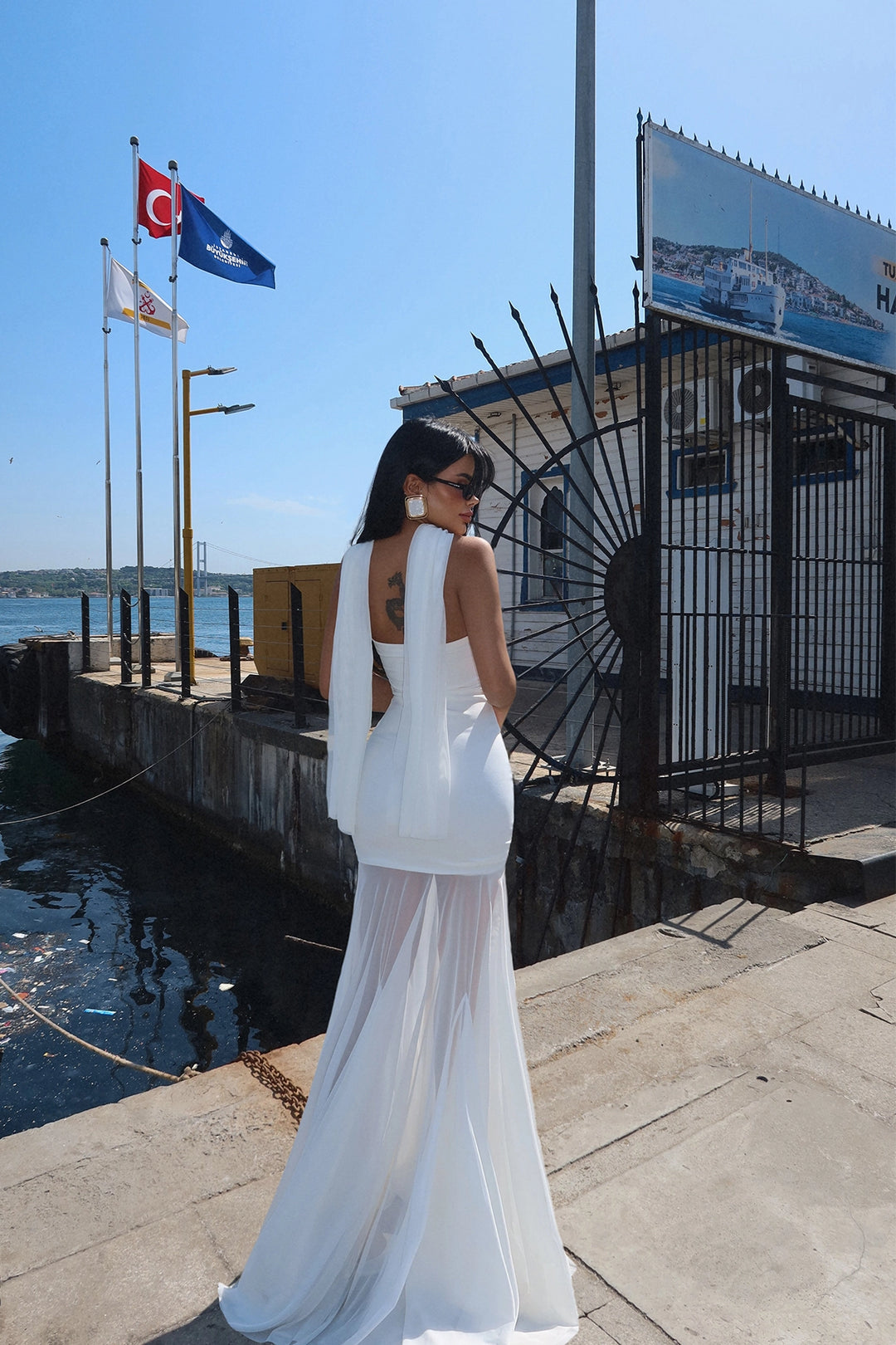 EYY Women Beyaz Tül Uzun Elbise - Reggio Emilia