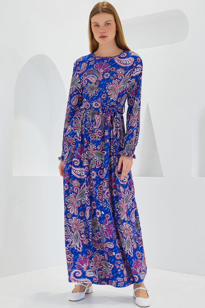 BGD Women Woman Saks Flower Patterned Knitted Hijab Dress 1525 - Avondale
