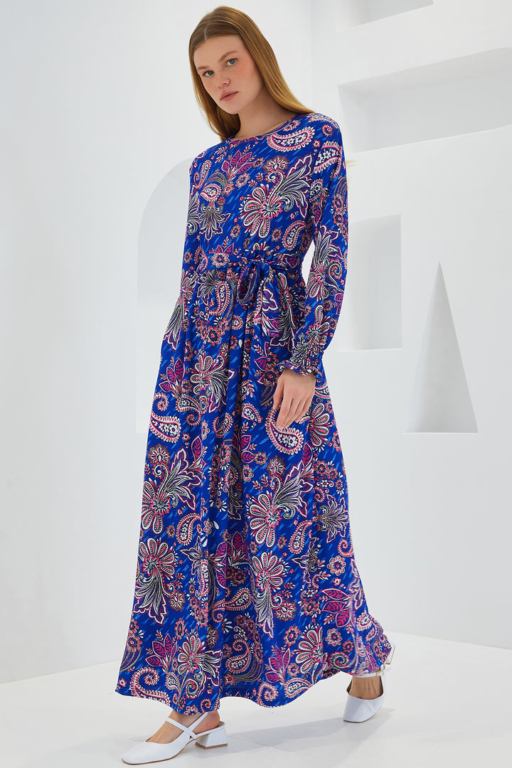 BGD Women Woman Saks Flower Patterned Knitted Hijab Dress 1525 - Avondale