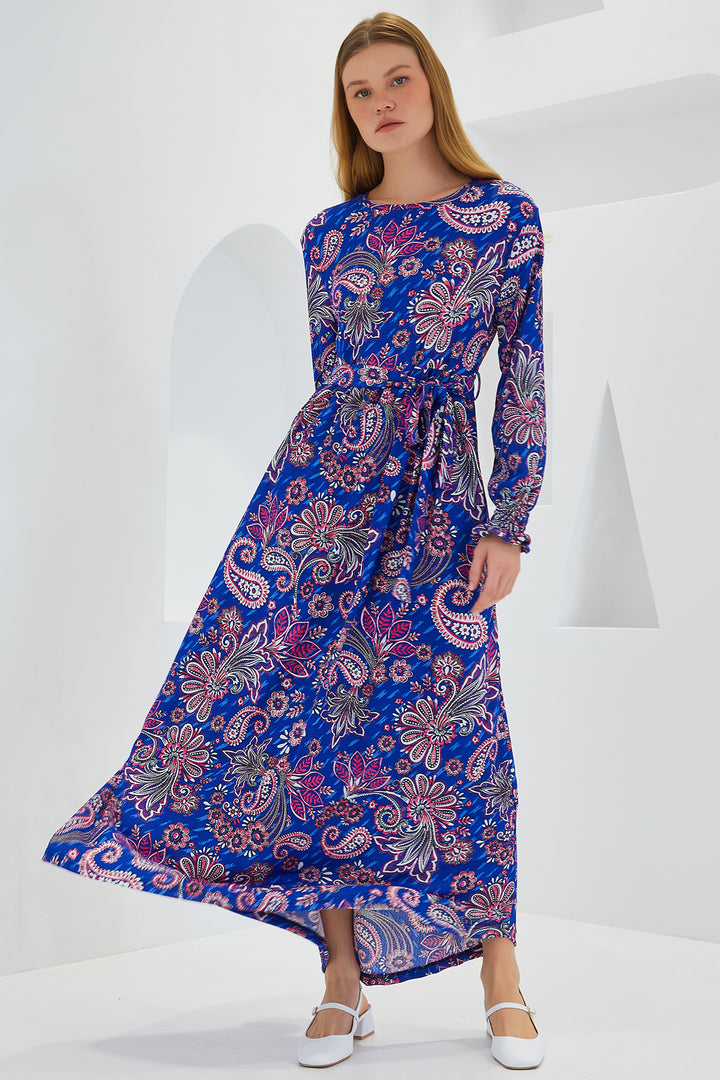 BGD Women Woman Saks Flower Patterned Knitted Hijab Dress 1525 - Avondale