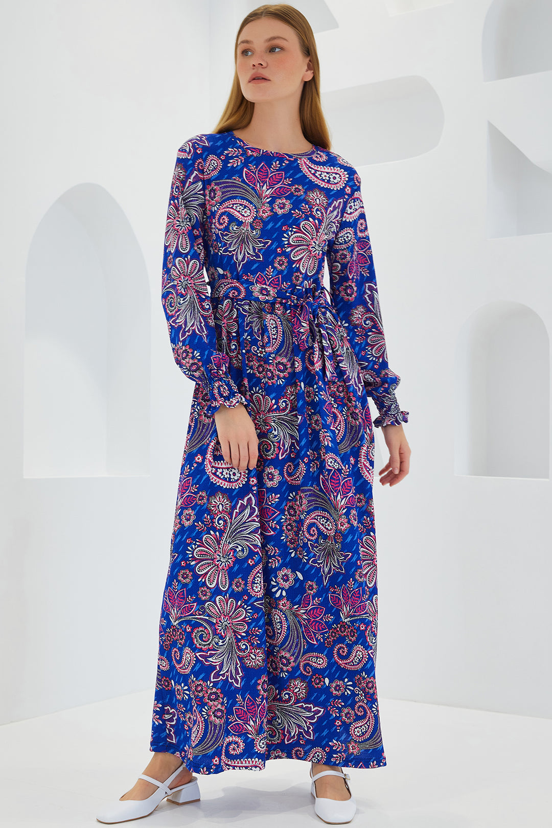 BGD Women Woman Saks Flower Patterned Knitted Hijab Dress 1525 - Avondale