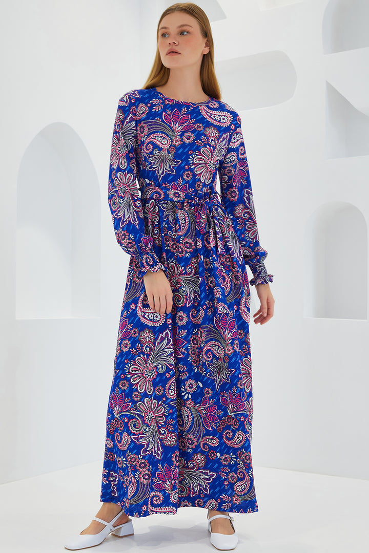 BGD Women Woman Saks Flower Patterned Knitted Hijab Dress 1525 - Avondale
