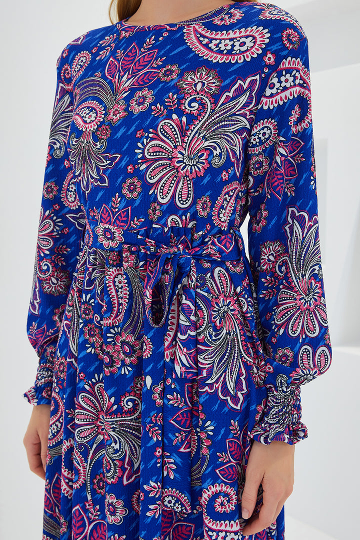 BGD Women Woman Saks Flower Patterned Knitted Hijab Dress 1525 - Avondale