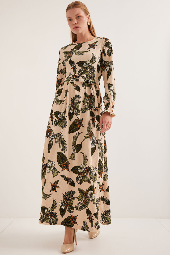 BGD Women Woman Green Cream Patterned Knitted Hijab Dress 1525 - Avondale