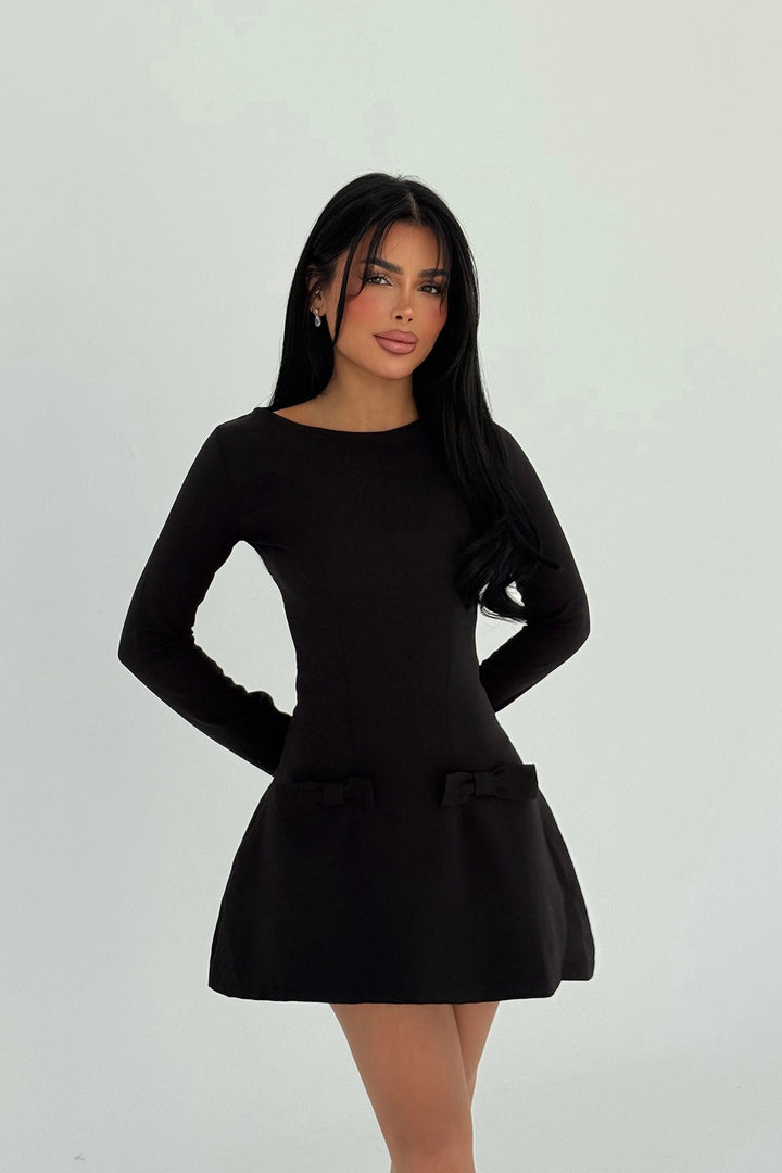 EYY Women Siyah Kurdele Detaylı Mini Elbise - Panevėžys