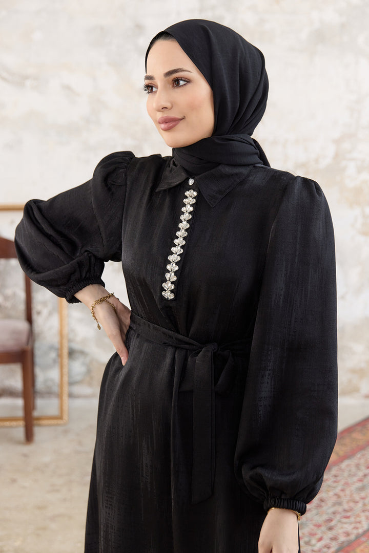 فستان جاكار نسائي مزين بالأحجار من ZRF - أسود - Piatra Neamţ
