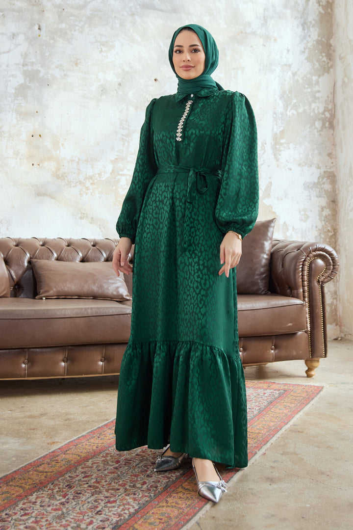 ZRF Women Liya Stone Embellished Jacquard Dress - Emerald - Leduc