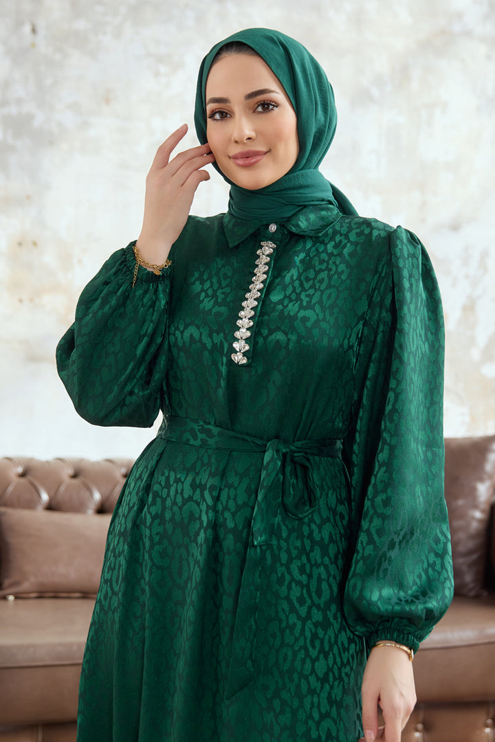 ZRF Women Liya Stone Embellished Jacquard Dress - Emerald - Leduc