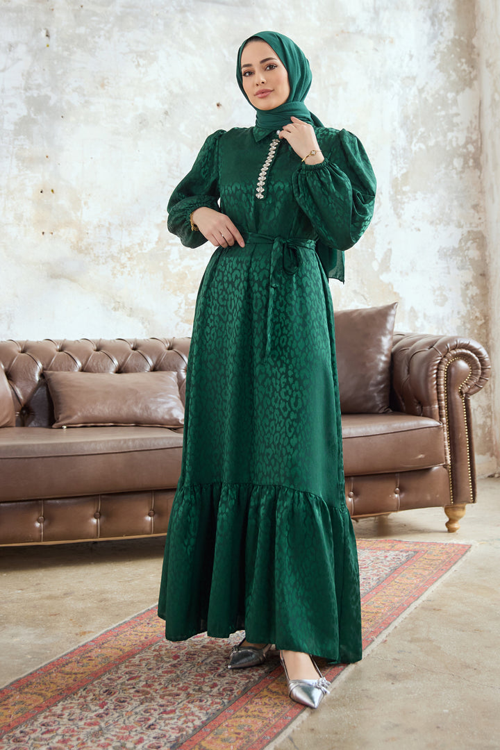 ZRF Women Liya Stone Embellished Jacquard Dress - Emerald - Leduc