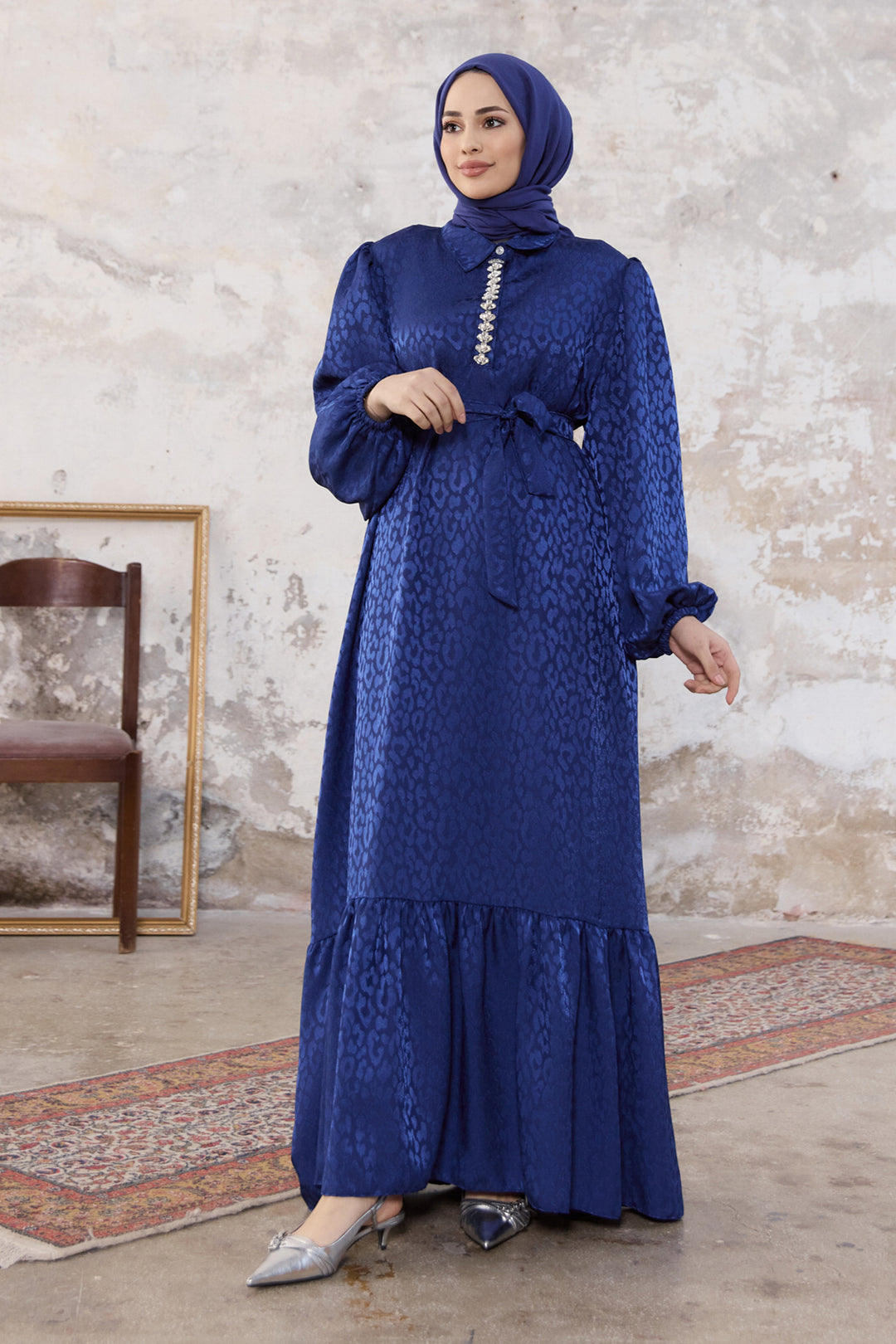 ZRF Women Liya Stone Embellished Jacquard Dress - Indigo - Collierville