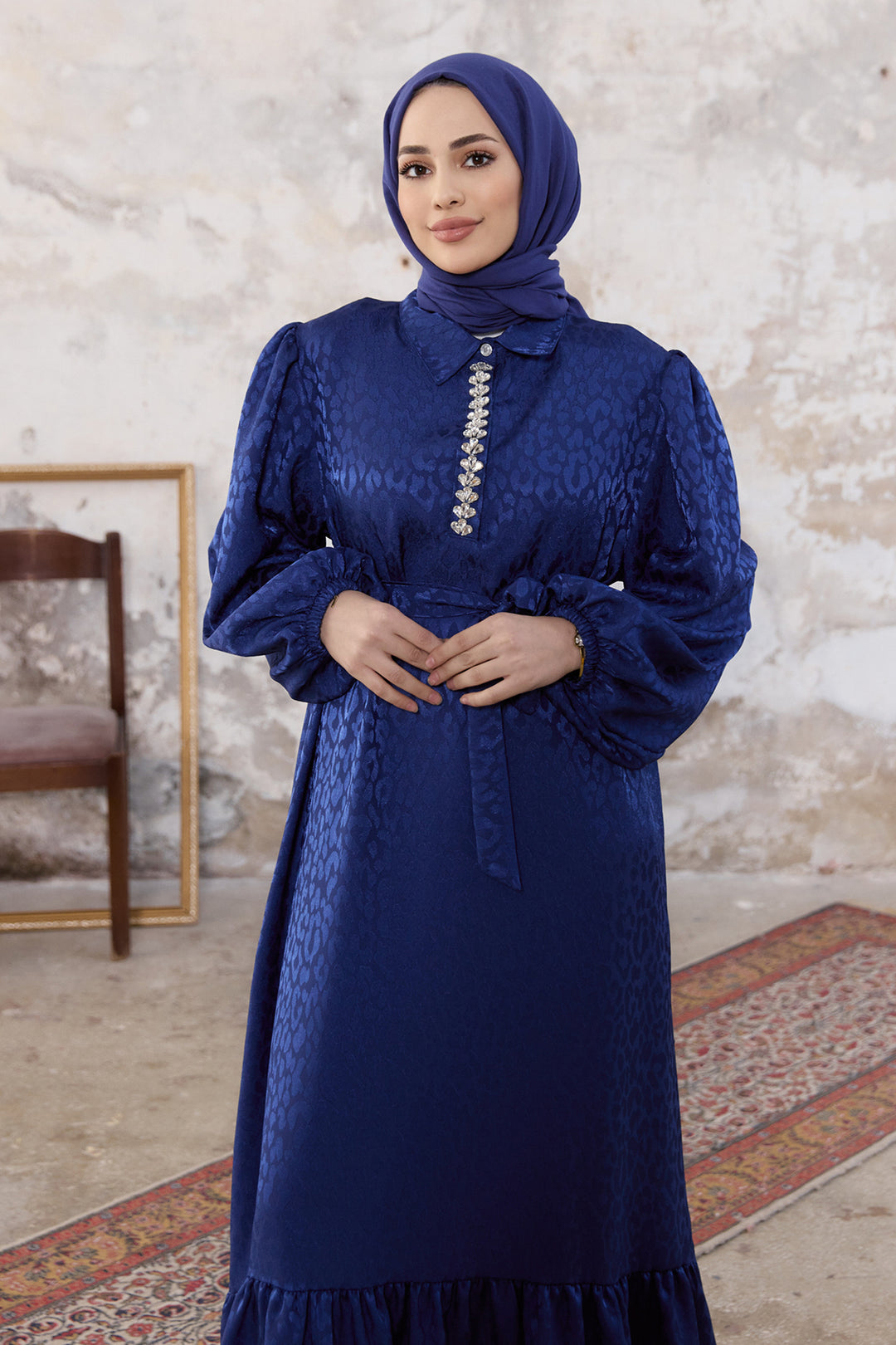 ZRF Women Liya Stone Embellished Jacquard Dress - Indigo - Collierville