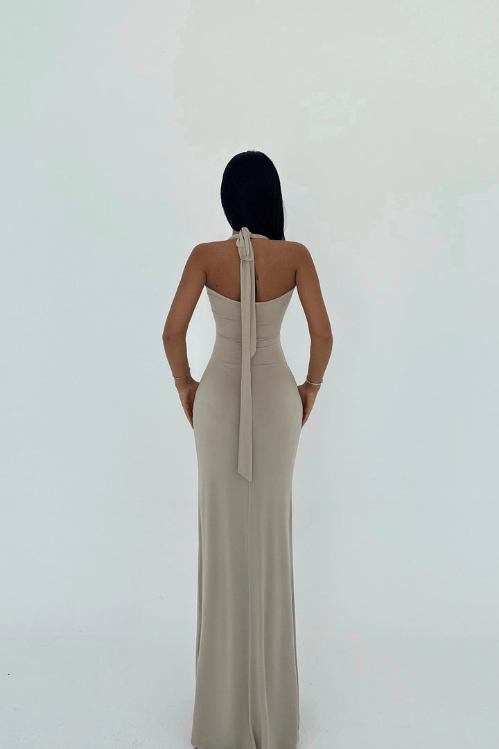 EYY Women Beige Back Detail Long Dress - Ames
