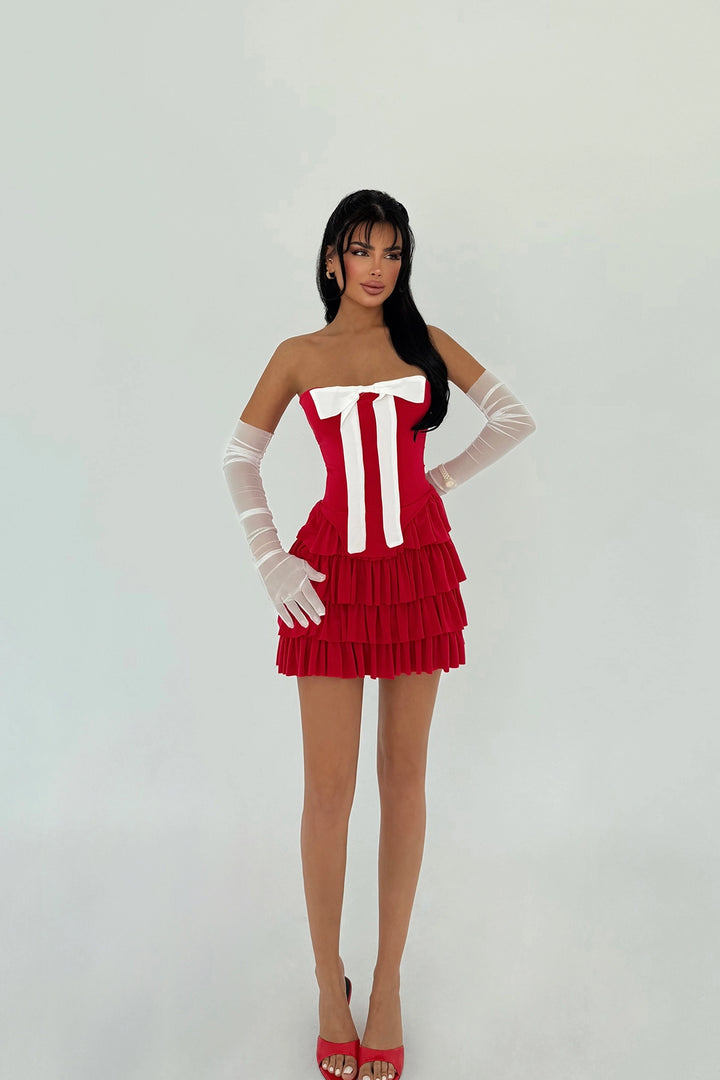 EYY Women Kırmızı Ramblas Mini Volan El Detaylı Elbise - Wokingham