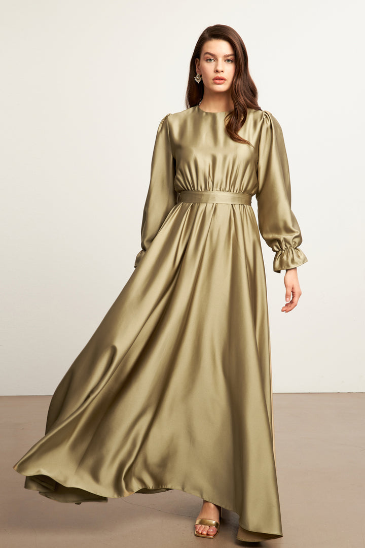 ZRF Women Liza Belted Satin Dress - Chartreuse Green - Năvodari