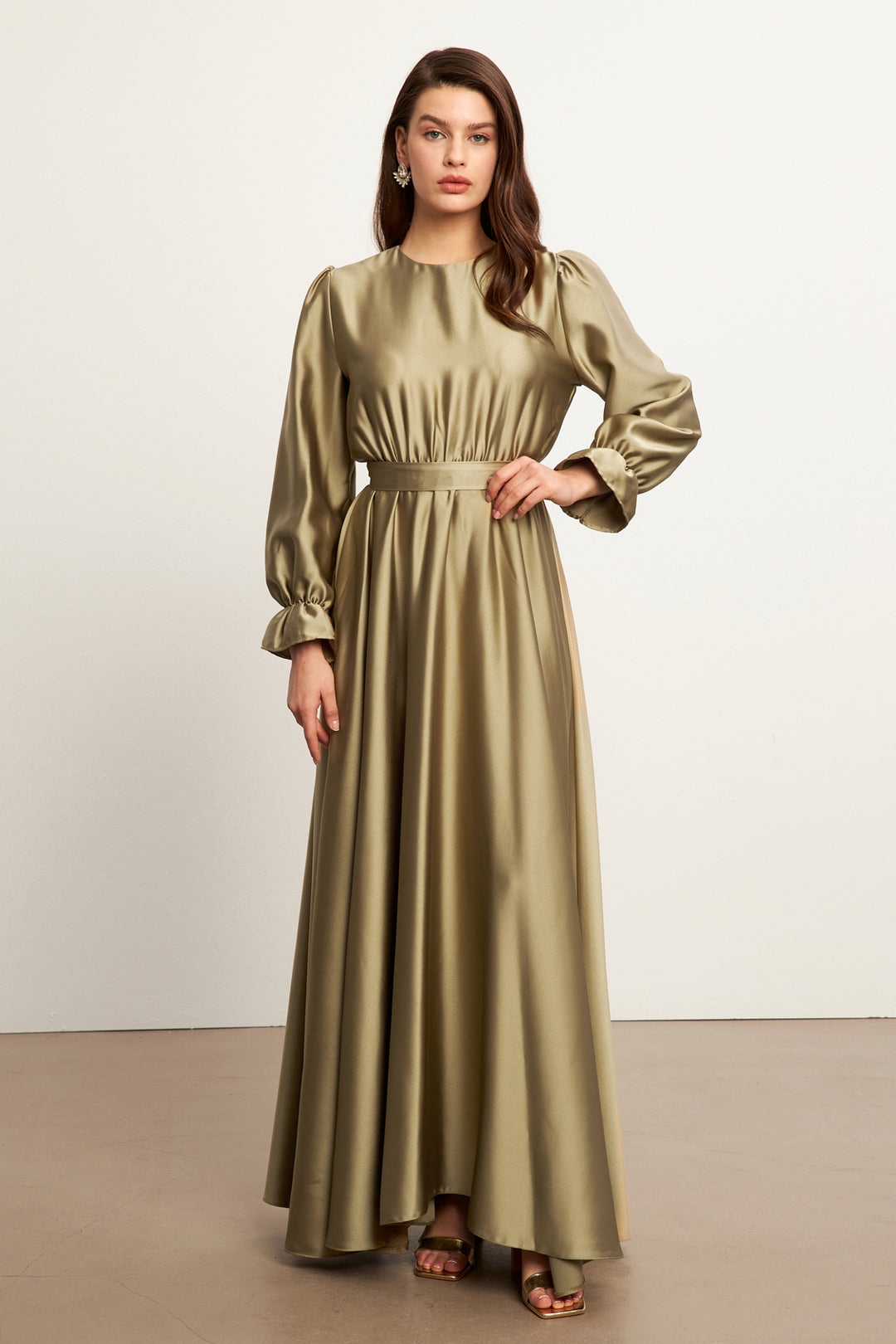 ZRF Women Liza Belted Satin Dress - Chartreuse Green - Năvodari