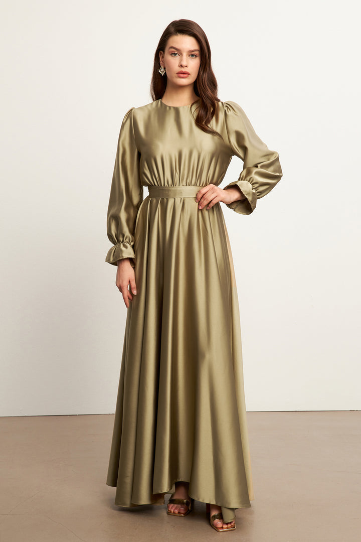 ZRF Women Liza Belted Satin Dress - Chartreuse Green - Năvodari